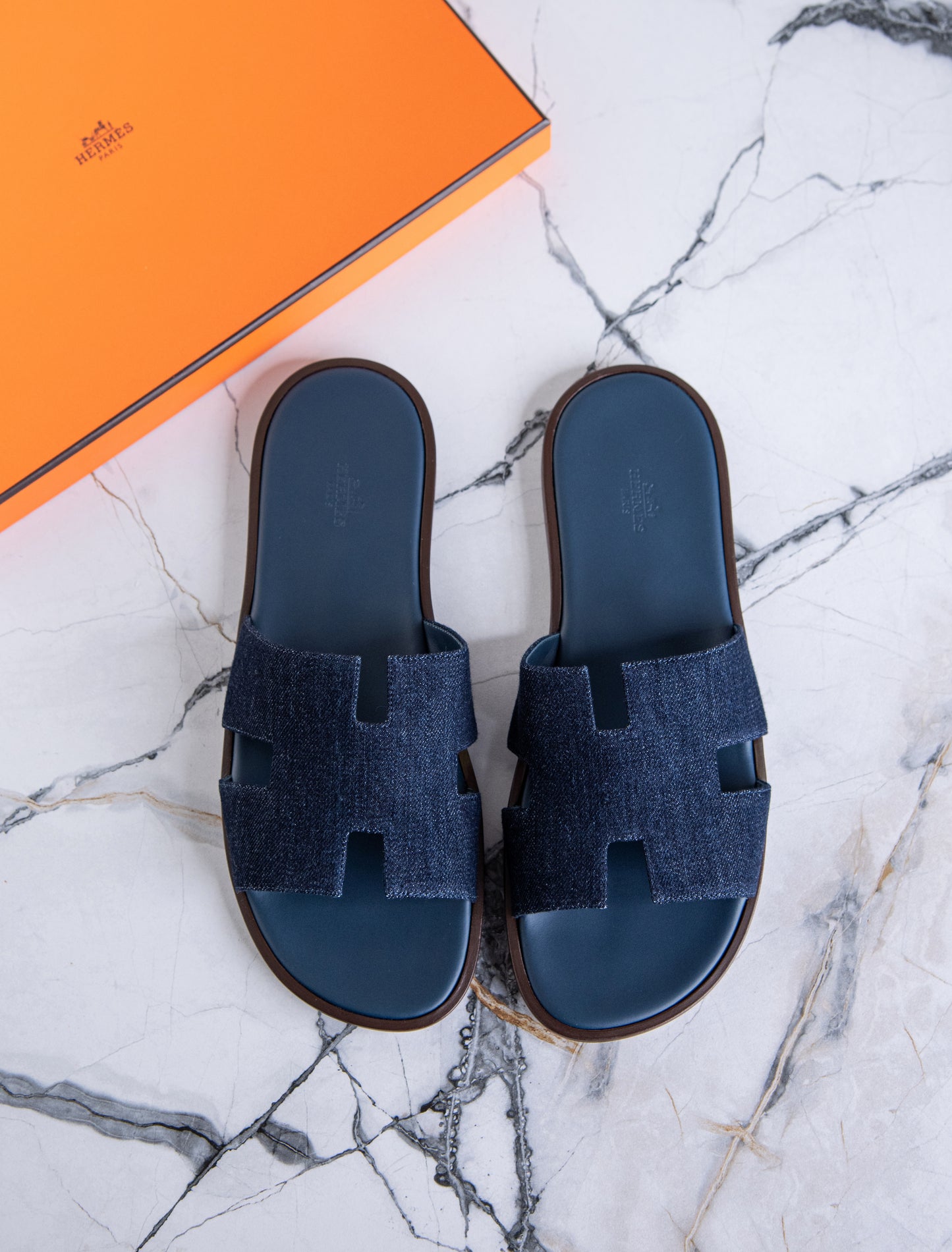 Hermès Izmir Dark Denim Sandals