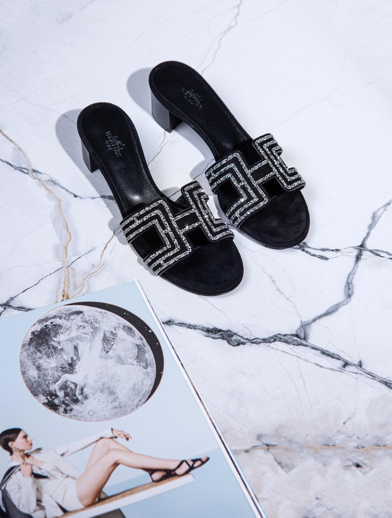 Hermès Sparkling Black Oasis Sandals