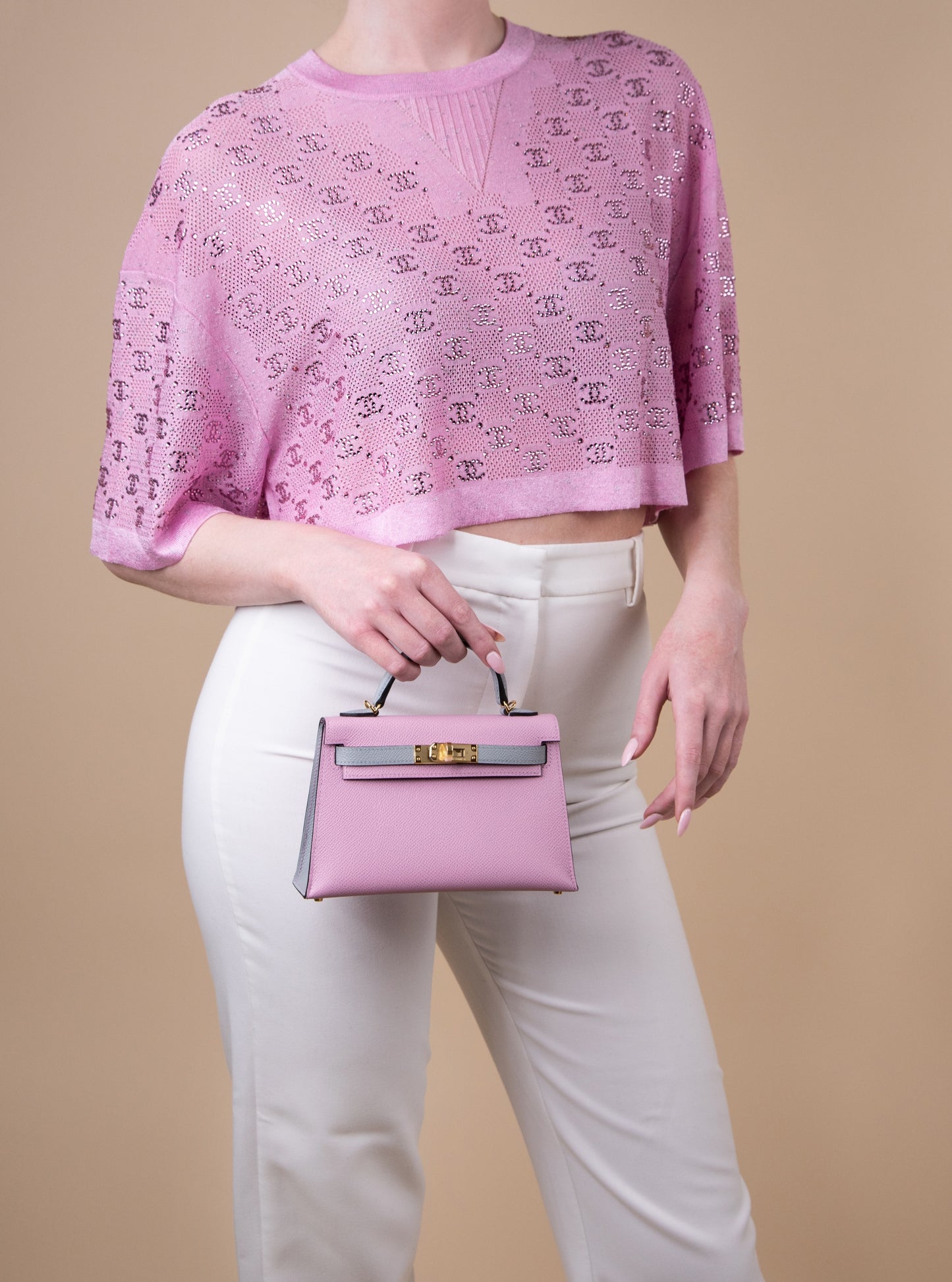 Hermès HSS Mini Kelly Epsom in Mauve/Blue Brume GHW