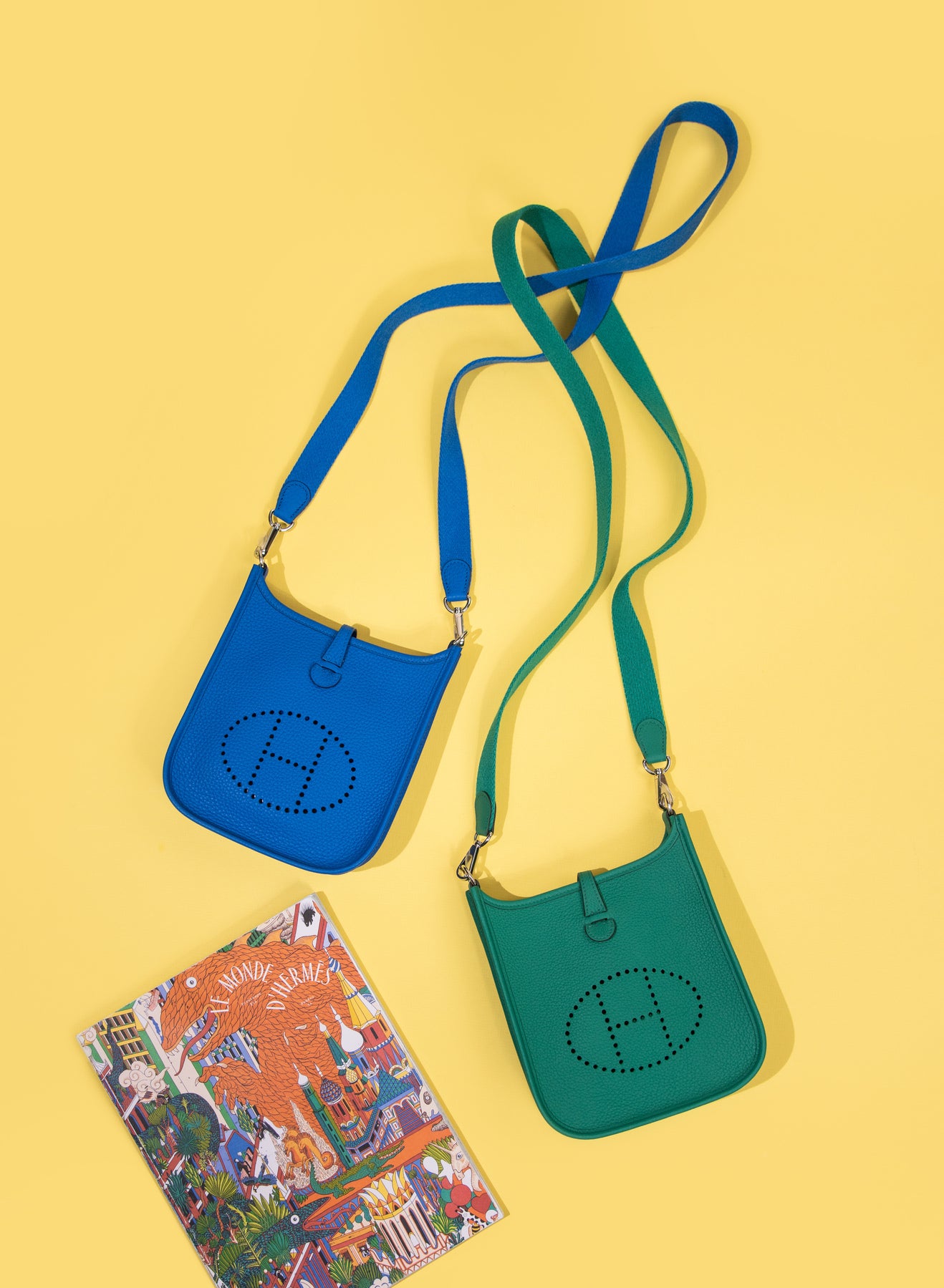 Hermès Mini Evelyne in Blue France & Vert Jade