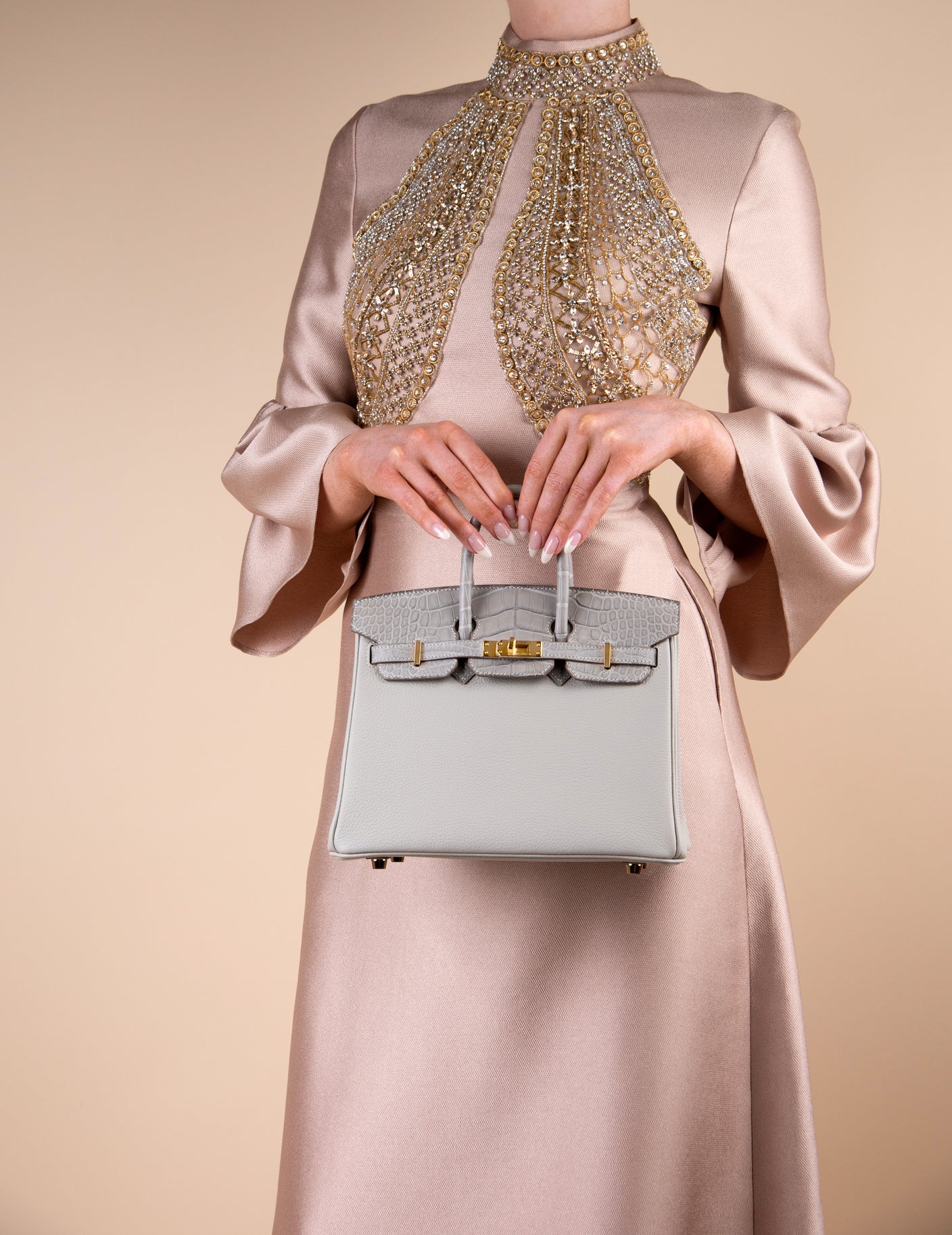 Hermès Birkin 25 Touch Alligator in Gris Perle GHW