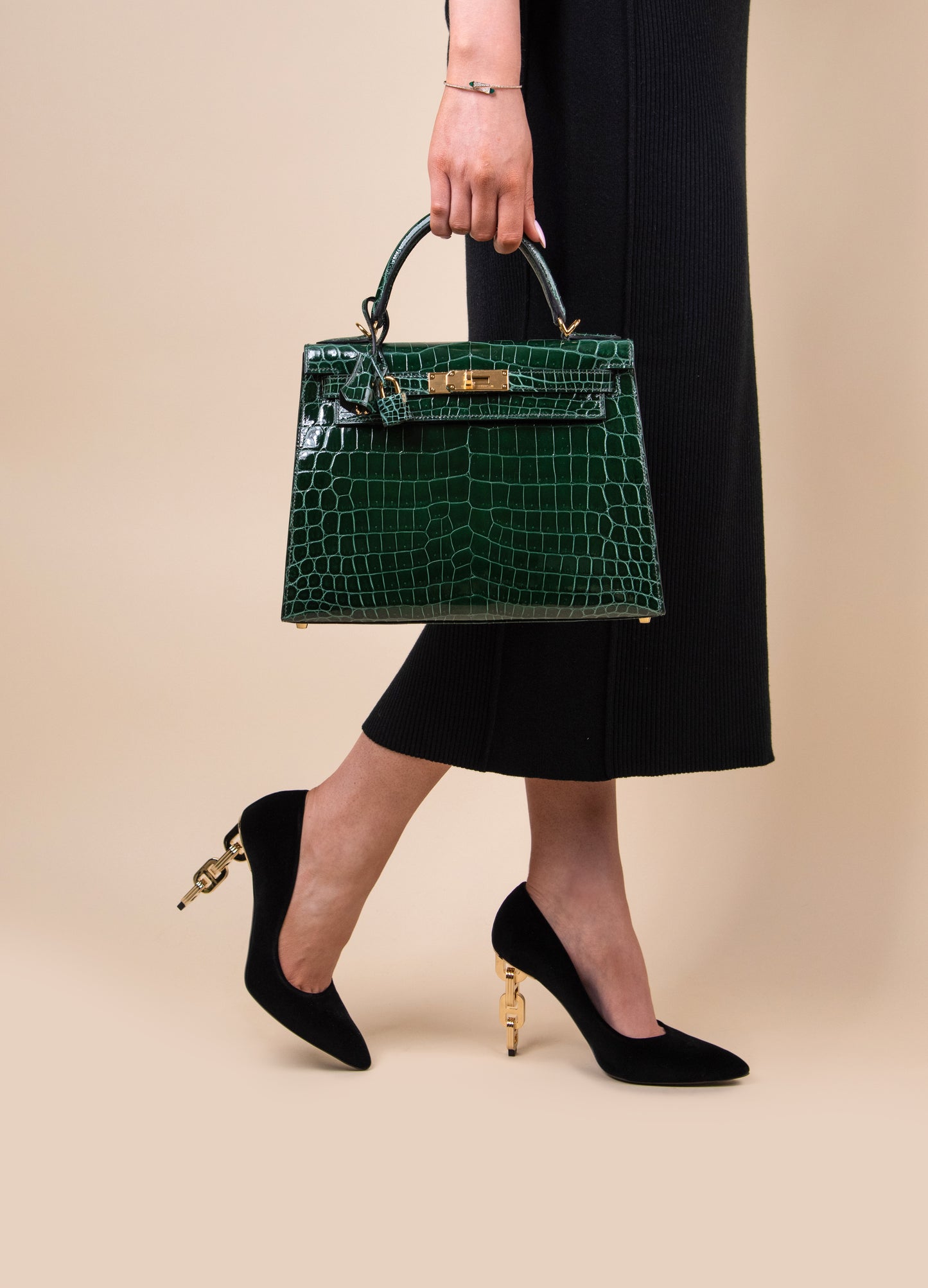 Hermès - Kelly 28 Shiny Crocodile in Vert Fonce GHW
