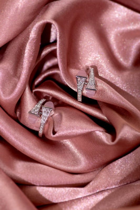 Marli Cleo White Gold Diamond Huggie Earrings in Pink Quartz