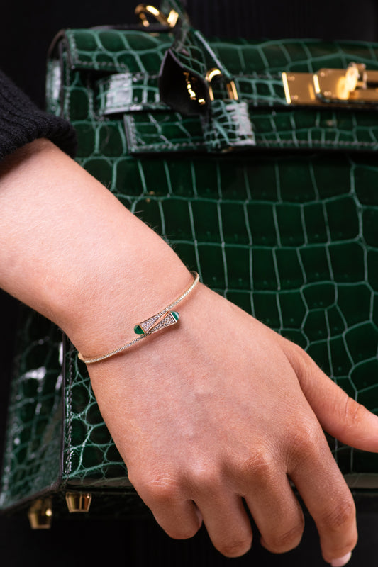 Marli Cleo Rose Gold Diamond Bangle & Green Agate