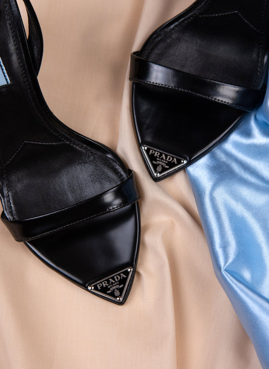 Prada Black Leather Ankle-Strap Sandals