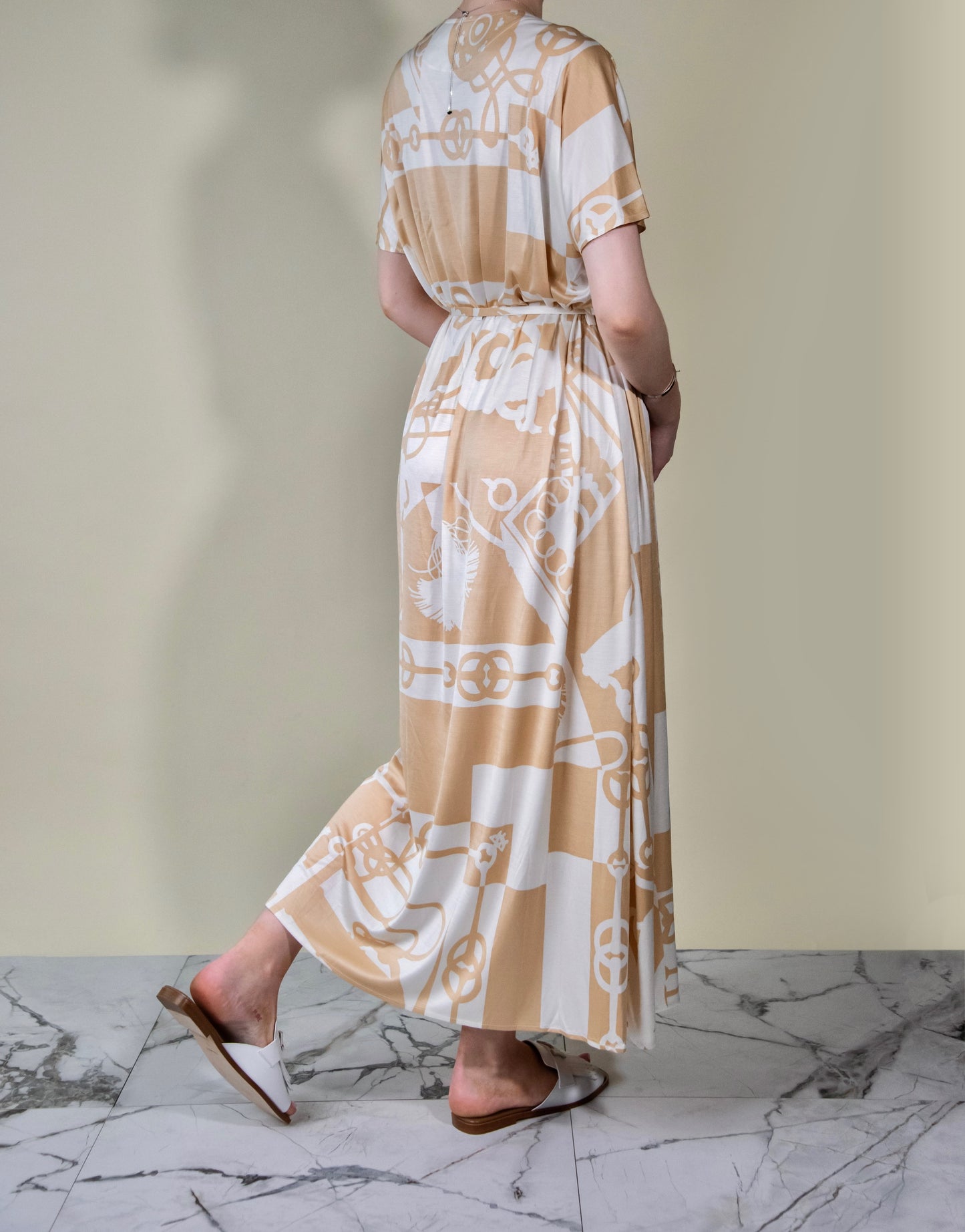 Hermès Caftan Dress in Beige & White