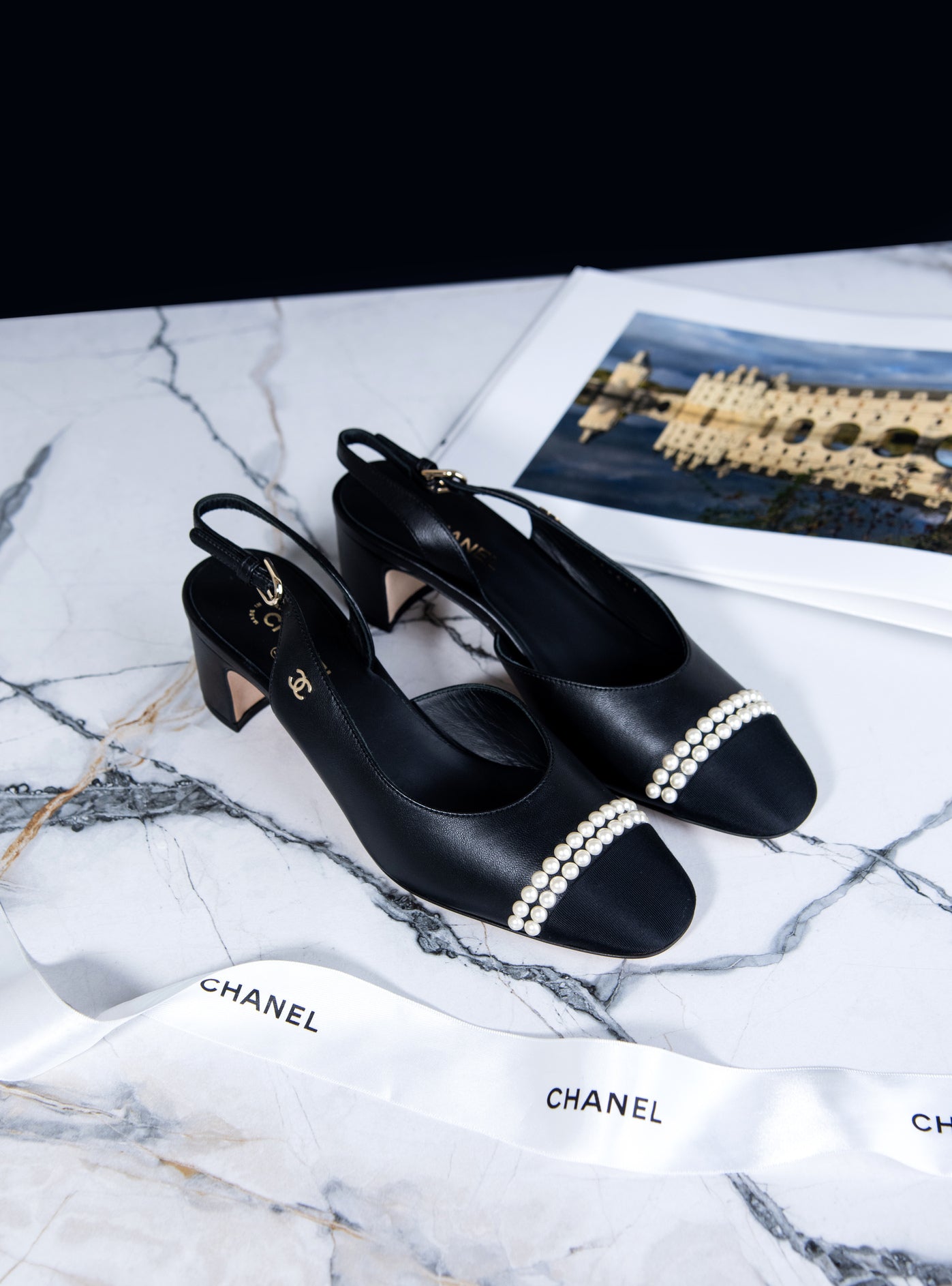 Chanel Pearl CC Cap Toe Flat Slingback