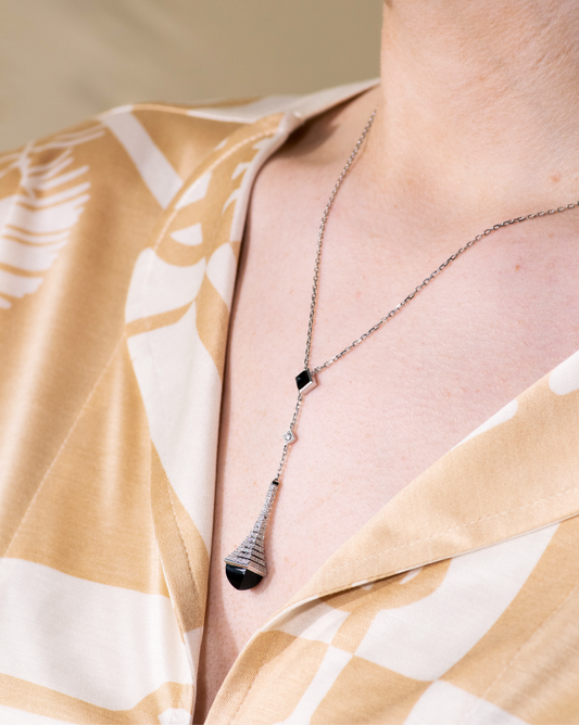 Marli Cleo White Gold Diamond Teardrop Pendant and Earrings in Black Onyx