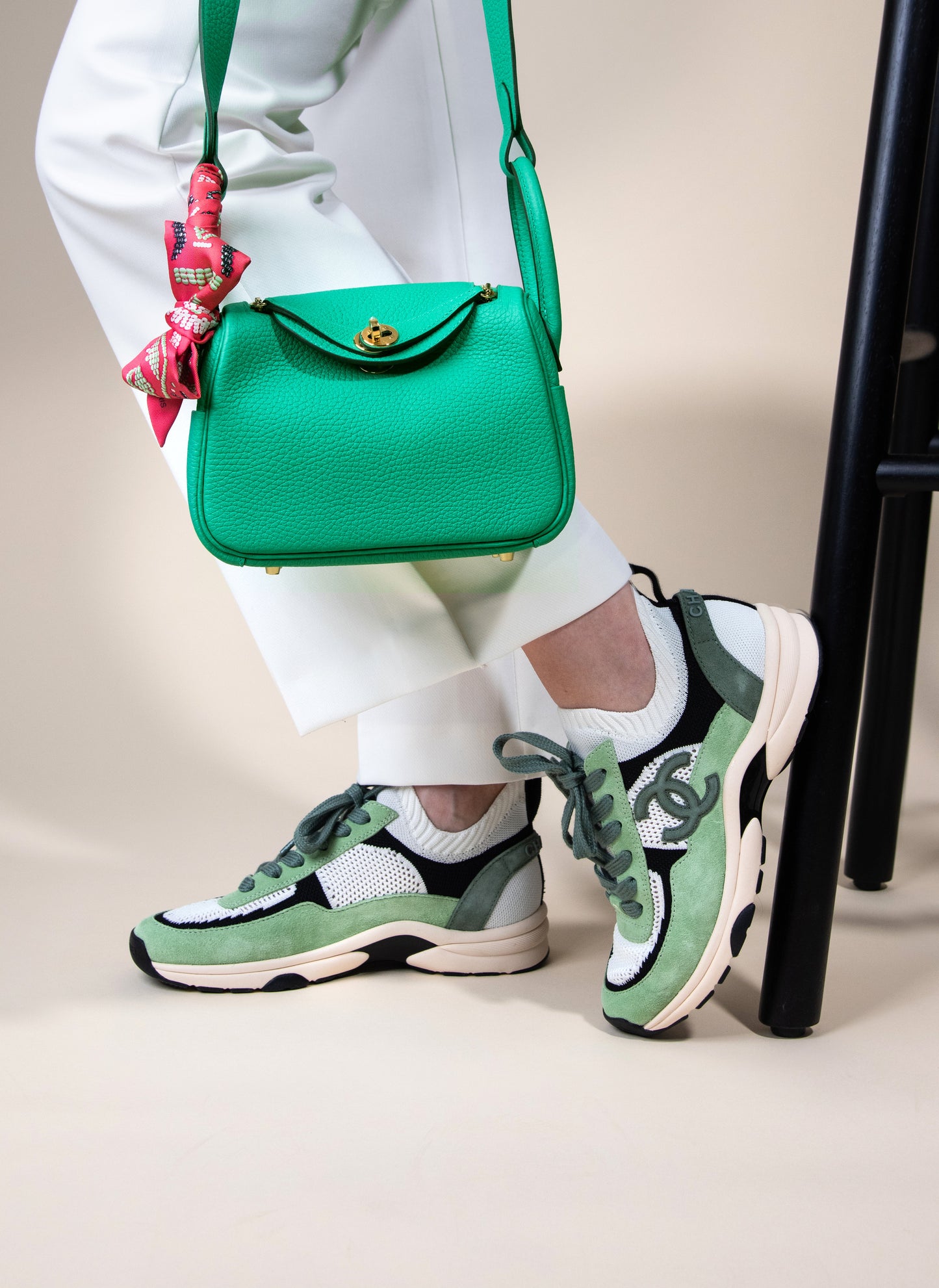Chanel CC Sneakers in Green/Black/White