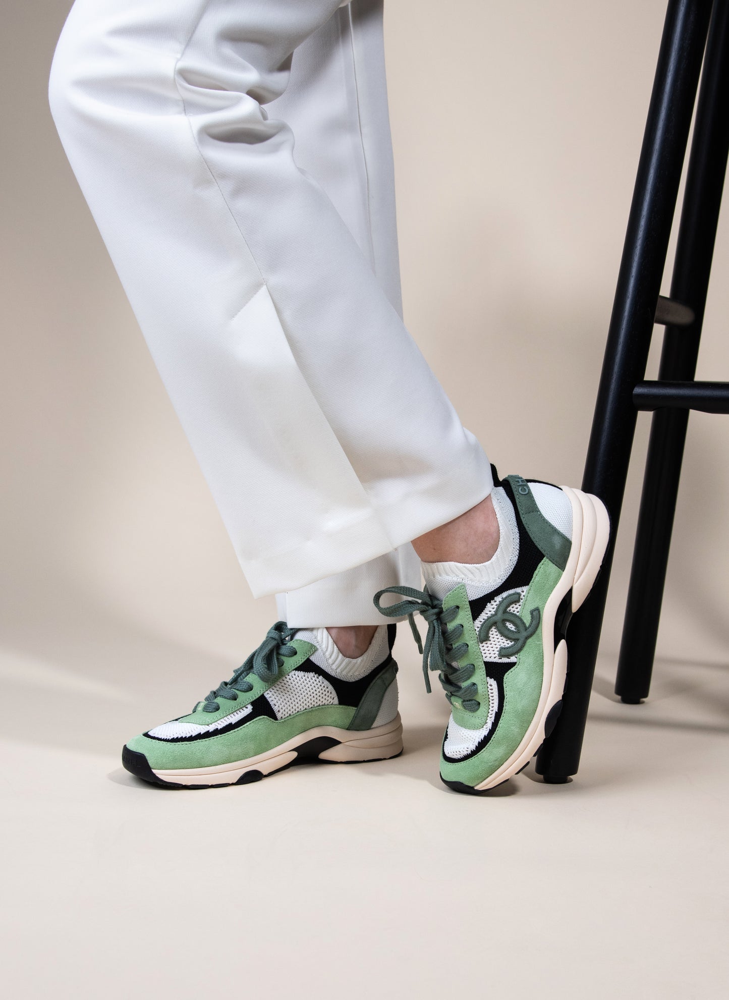 Chanel CC Sneakers in Green/Black/White