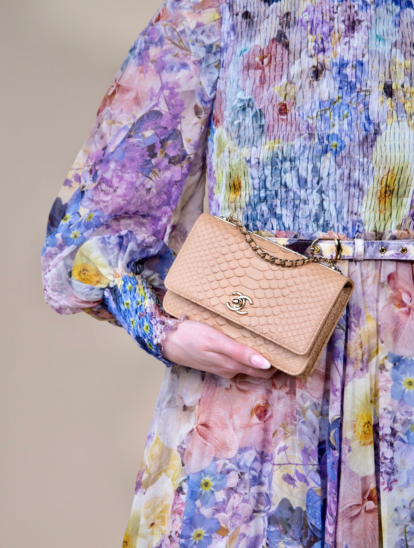 Chanel Python Wallet Beige on Chain