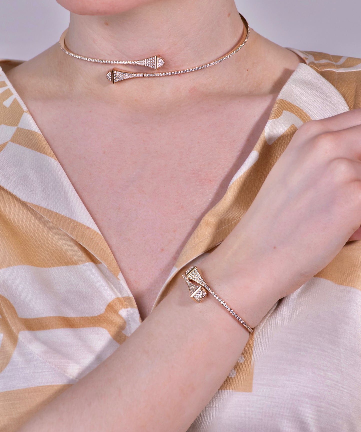 Marli Cleo Full Diamond Rose Gold Necklace & Rose Gold Bangle