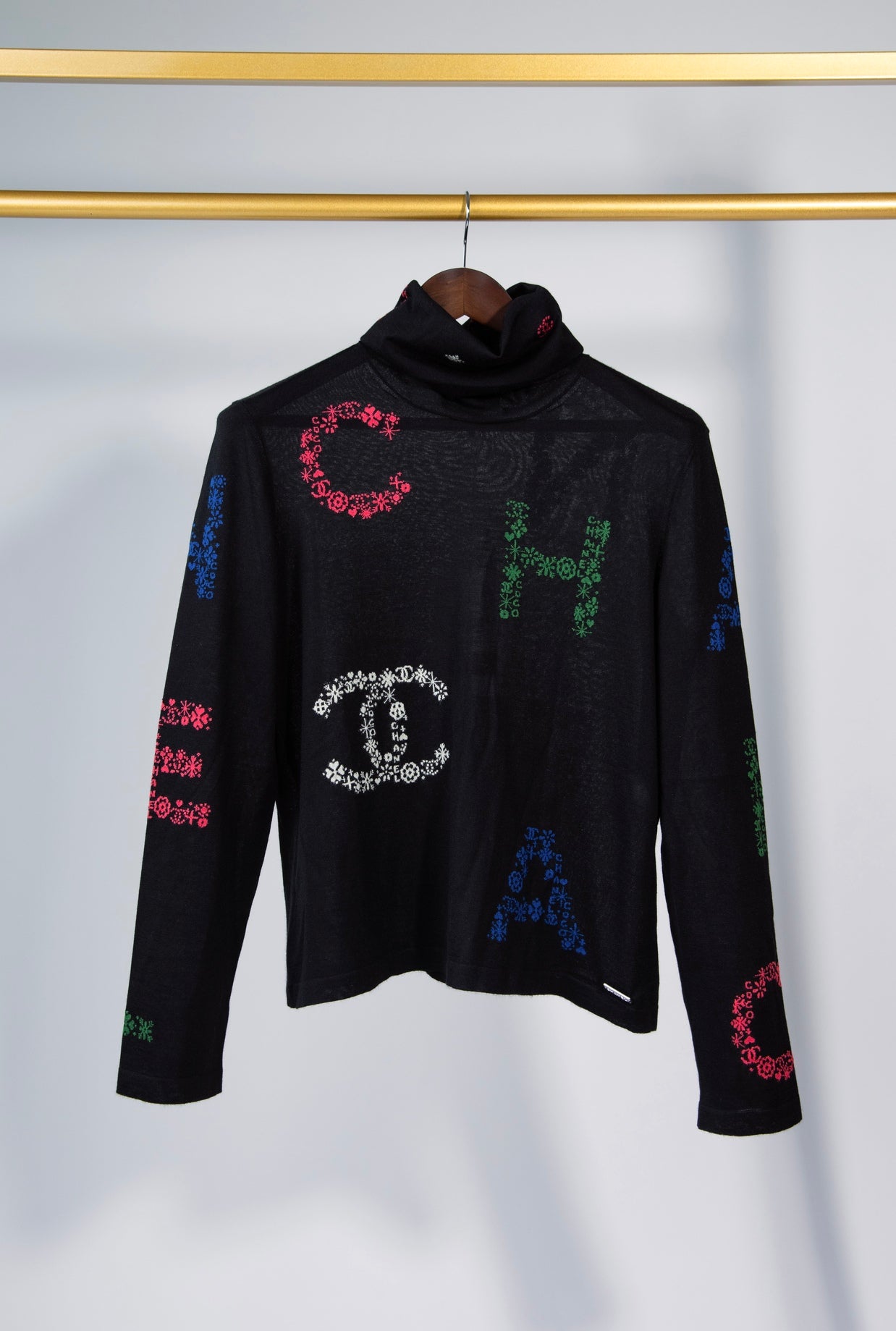 Chanel Black Multicolor Turtleneck