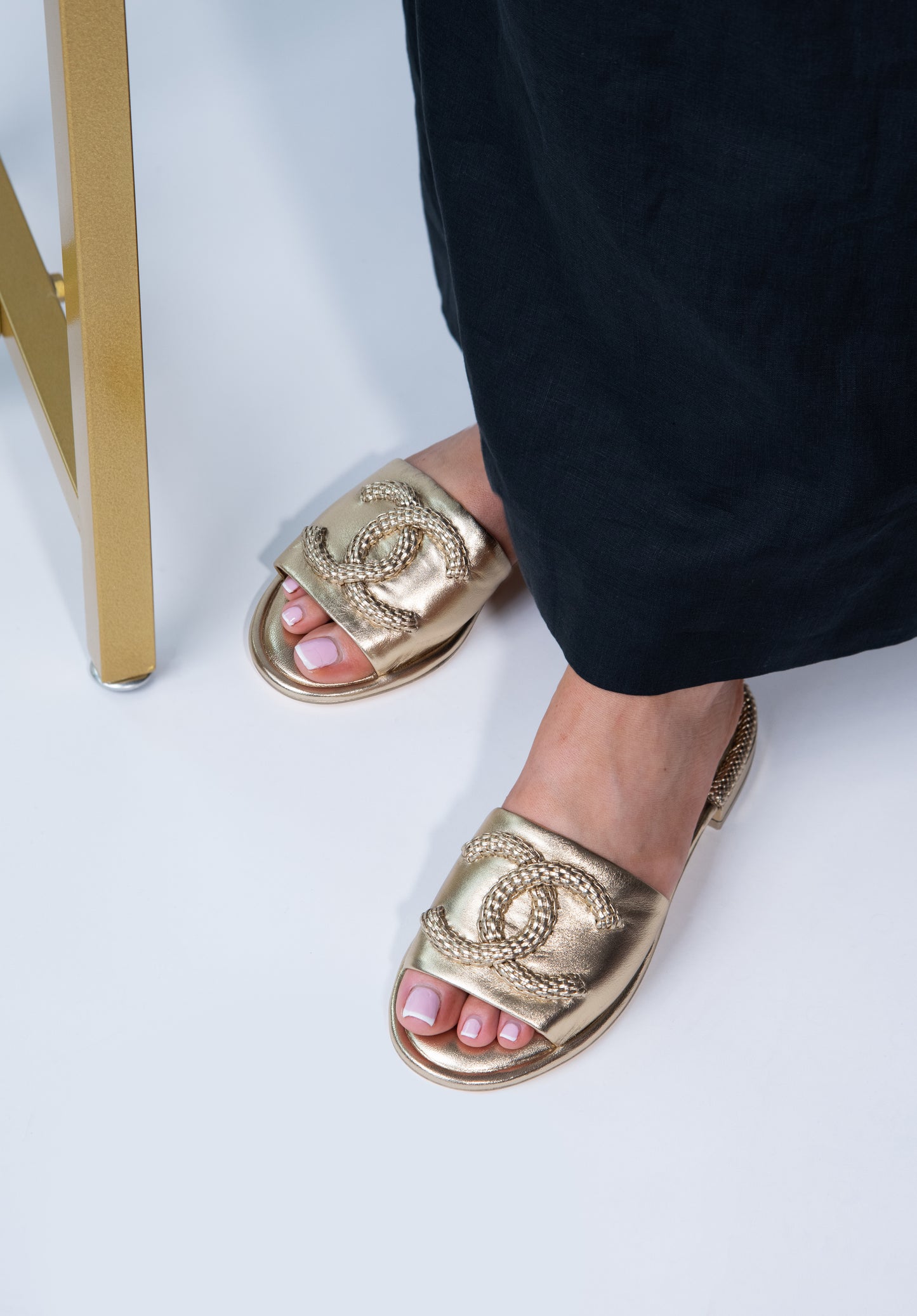 Chanel Metallic Gold CC Flats