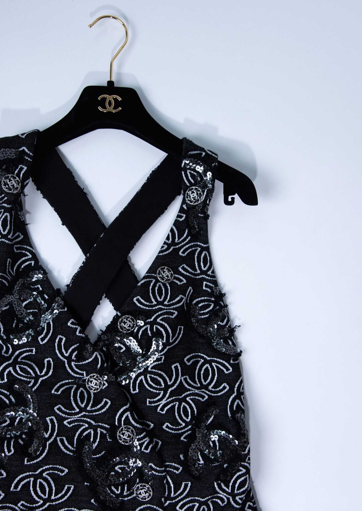 Chanel CC Logo Denim Dress & Sequins