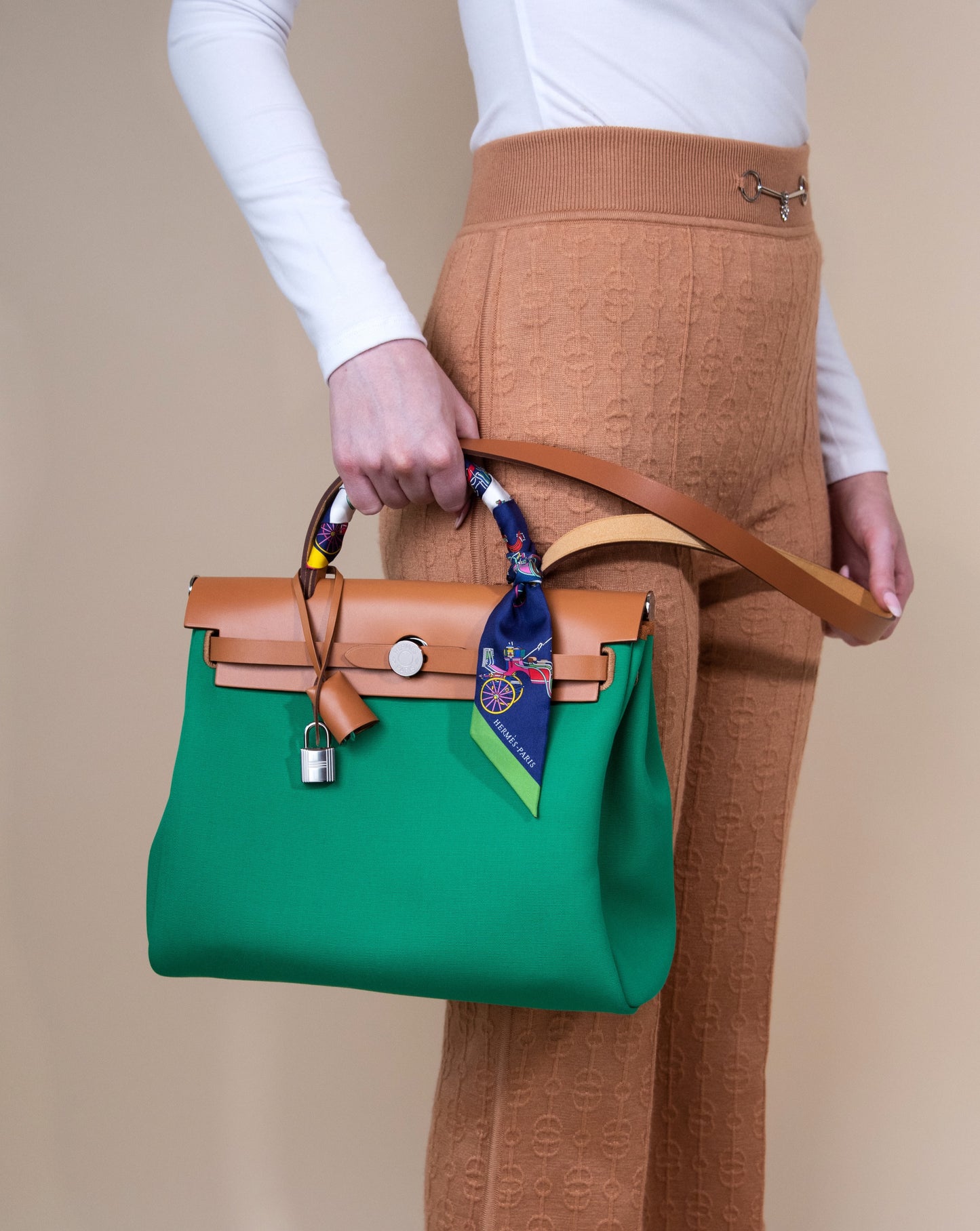 Hermès Herbag 31 Menthe/Fauve
