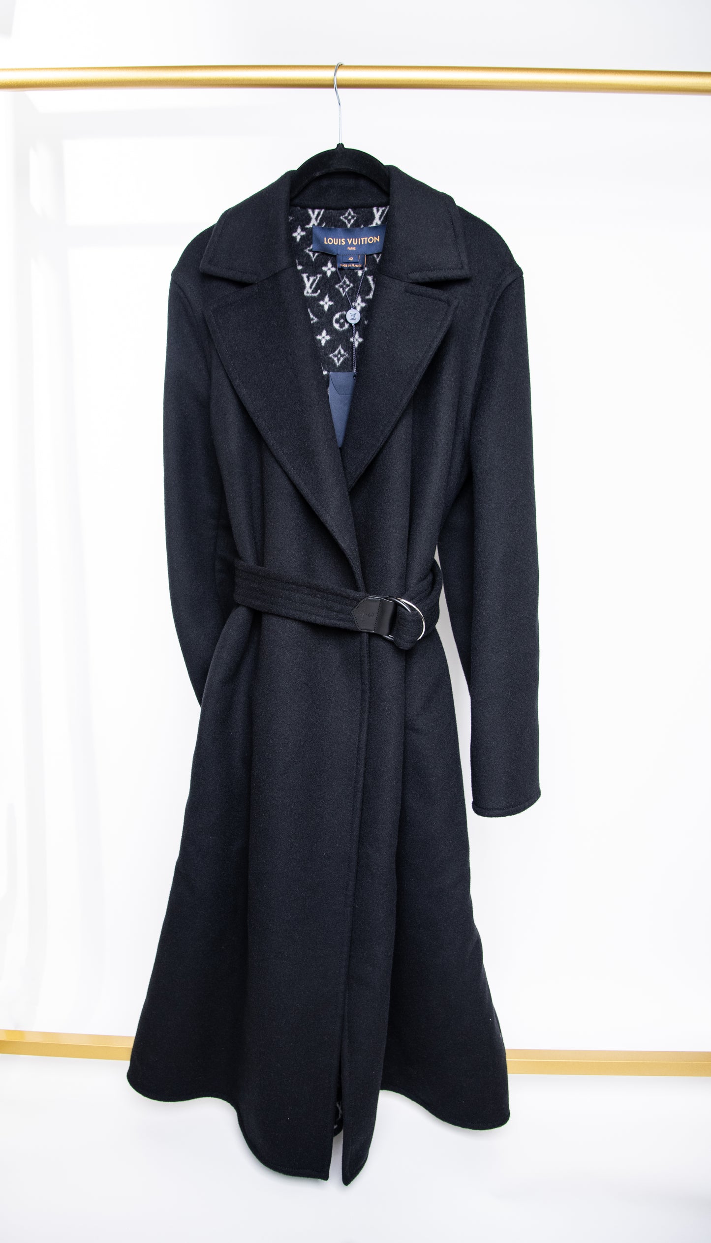 Louis Vuitton Long Wool Coat Black & Monogram