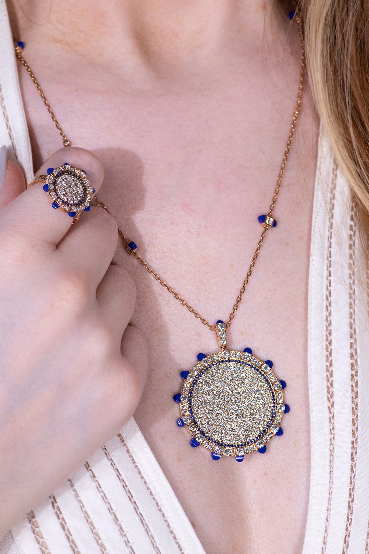 Marli Tip-Top Diamond Statement Rose Gold Lapis Lazuli Necklace