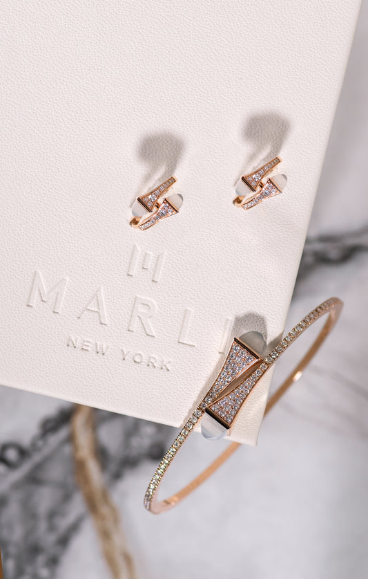 Marli Cleo Rose Gold Diamond Bangle & Earrings with Milky Aquamarine