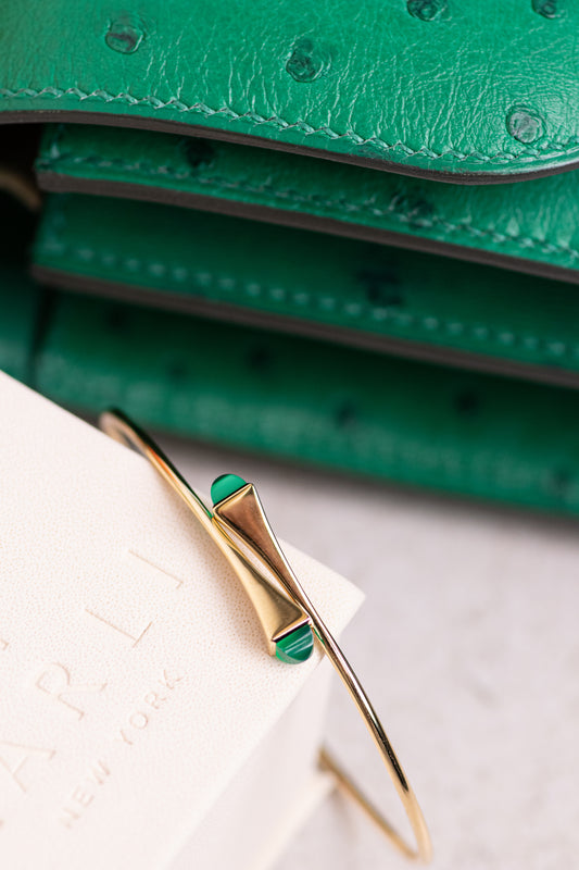 Marli Cleo Wire Gold Slip-On Bracelet Green Jade