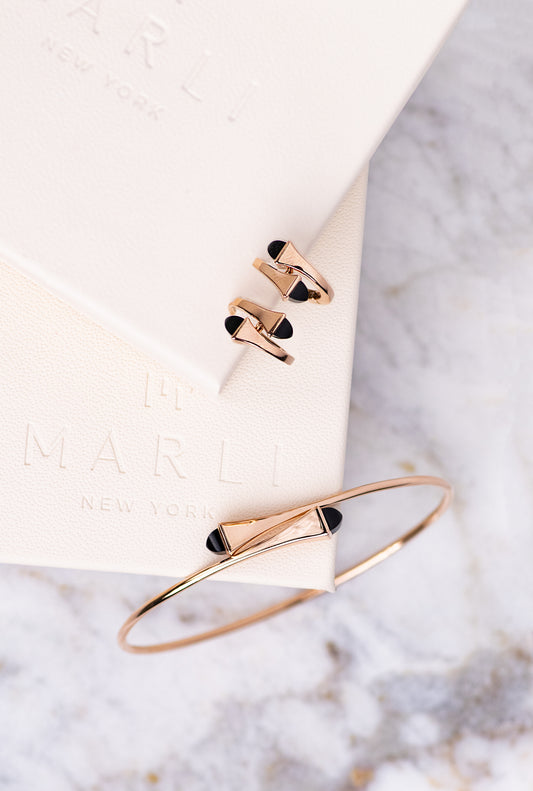 Marli Cleo Wire Slip-On Bracelet & Huggie Earrings in Rose Gold/Black Onyx
