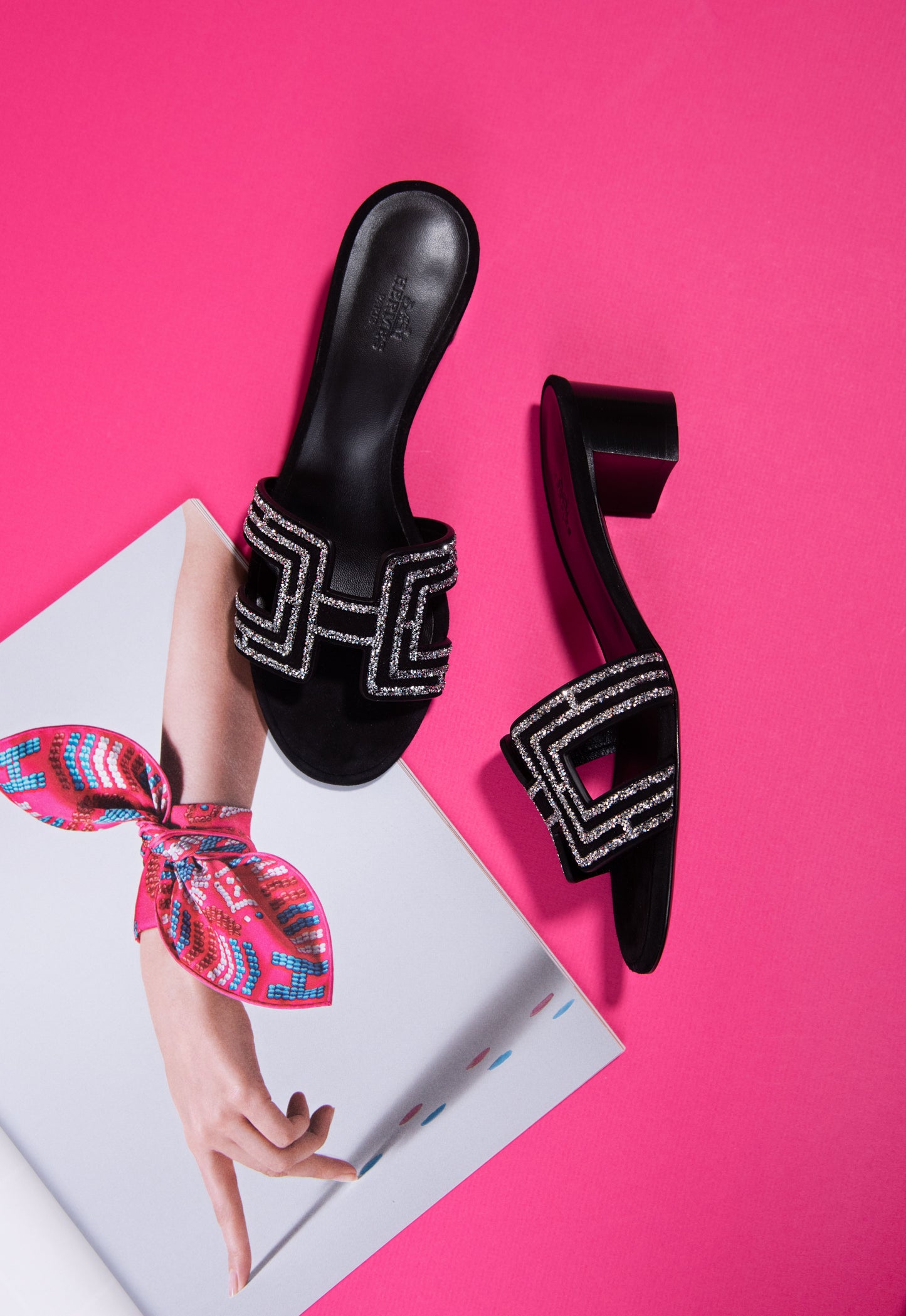 Hermès Sparkling Black Oasis Sandals