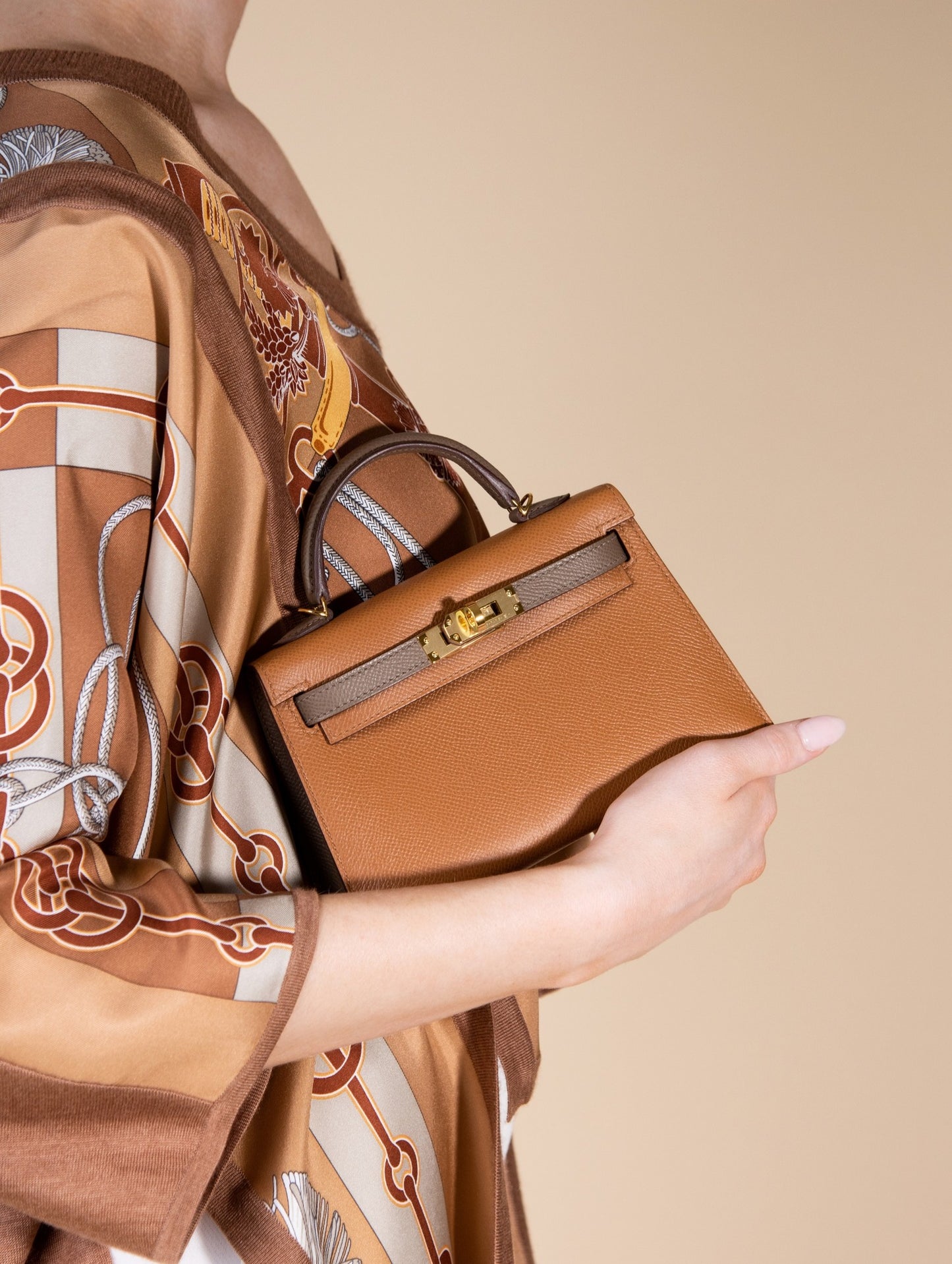 Hermès Mini Kelly 20 Epsom Gold & Etoupe GHW