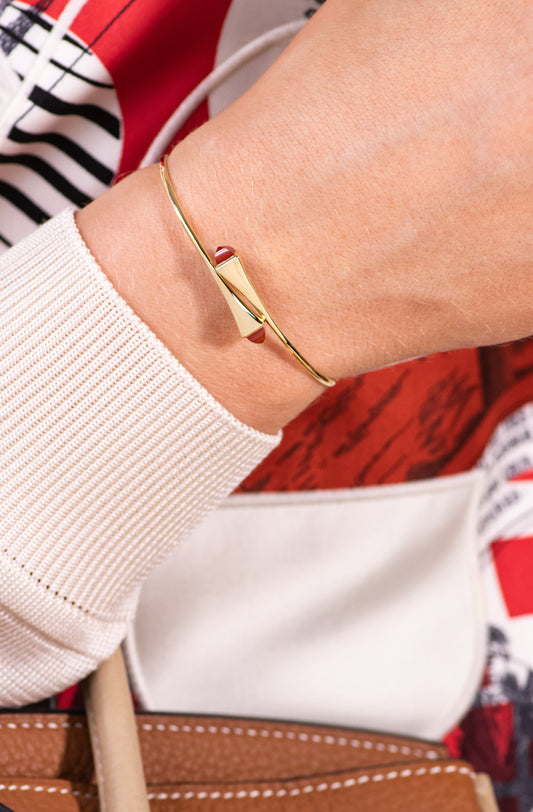 Marli Cleo Wire Gold Slip-On Bracelet with Red Coral