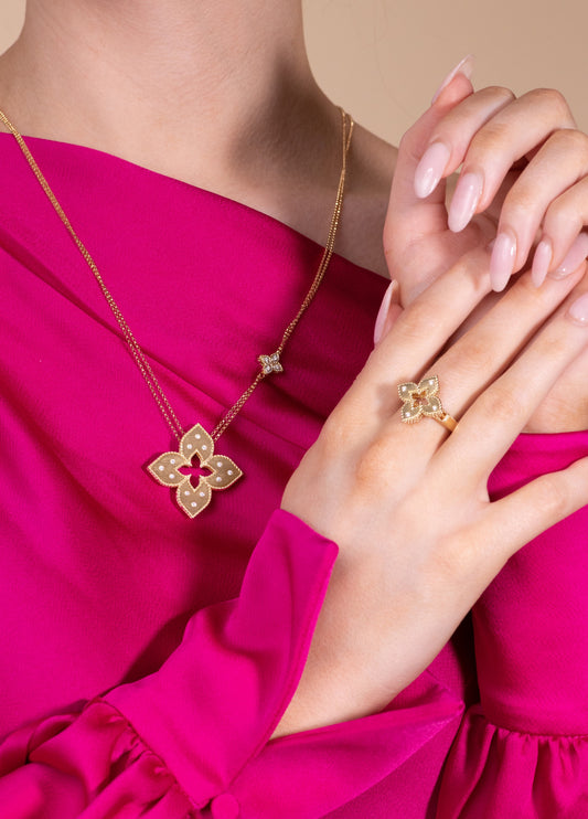 Roberto Coin Princess Flower Yellow Gold Necklace & Ring