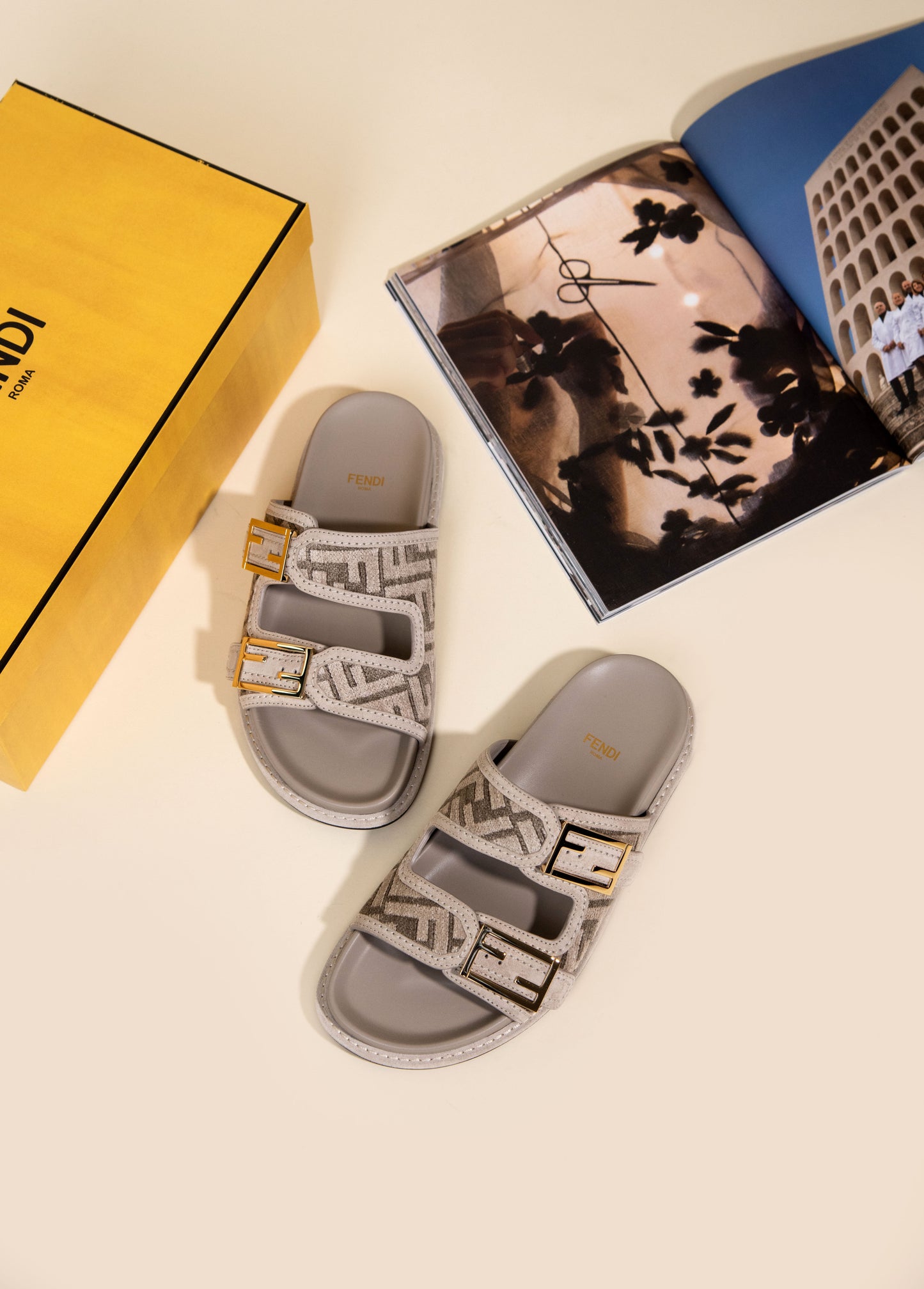 Fendi - Feel Dove Grey FF Chenille Slides