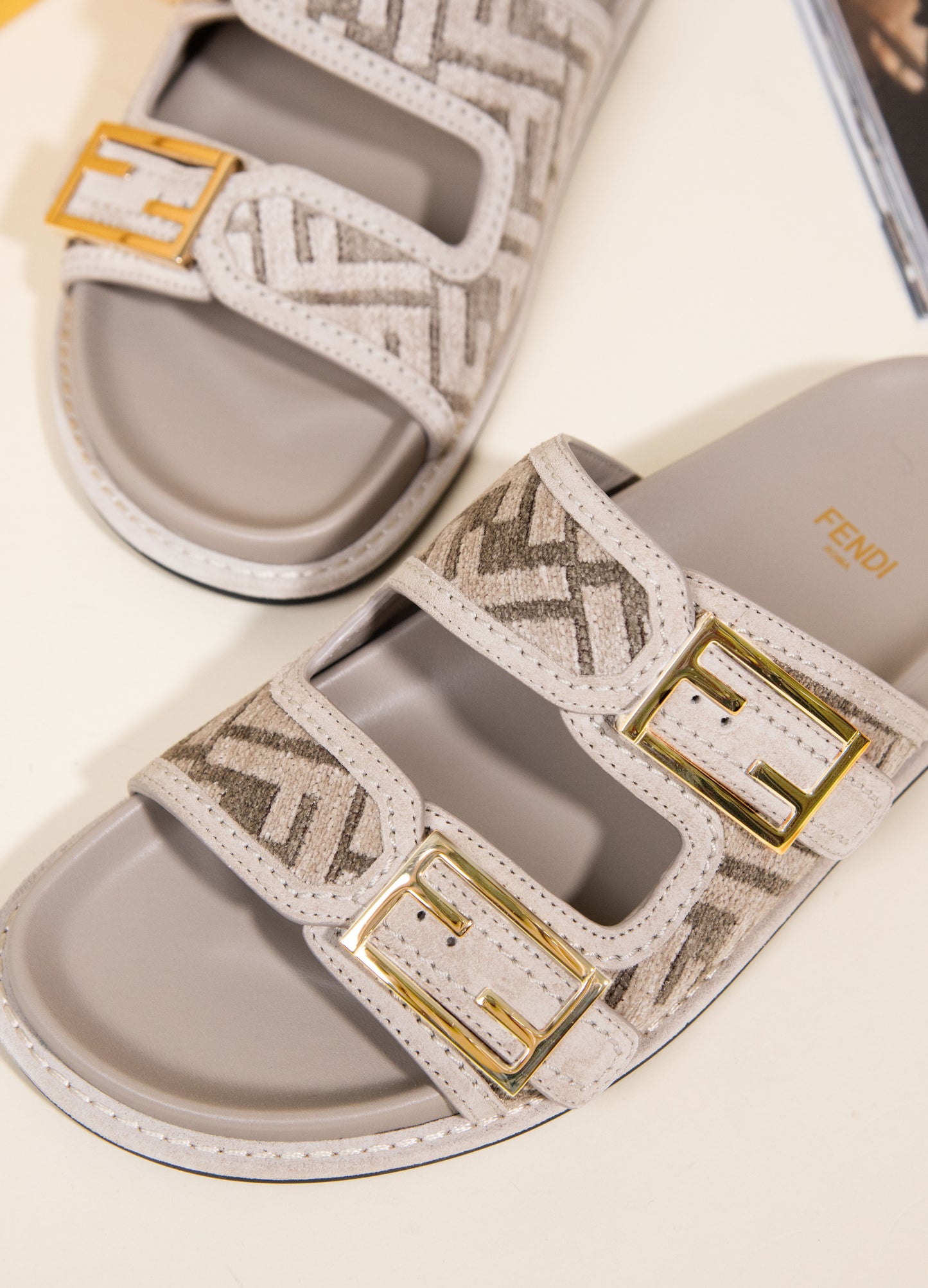 Fendi - Feel Dove Grey FF Chenille Slides