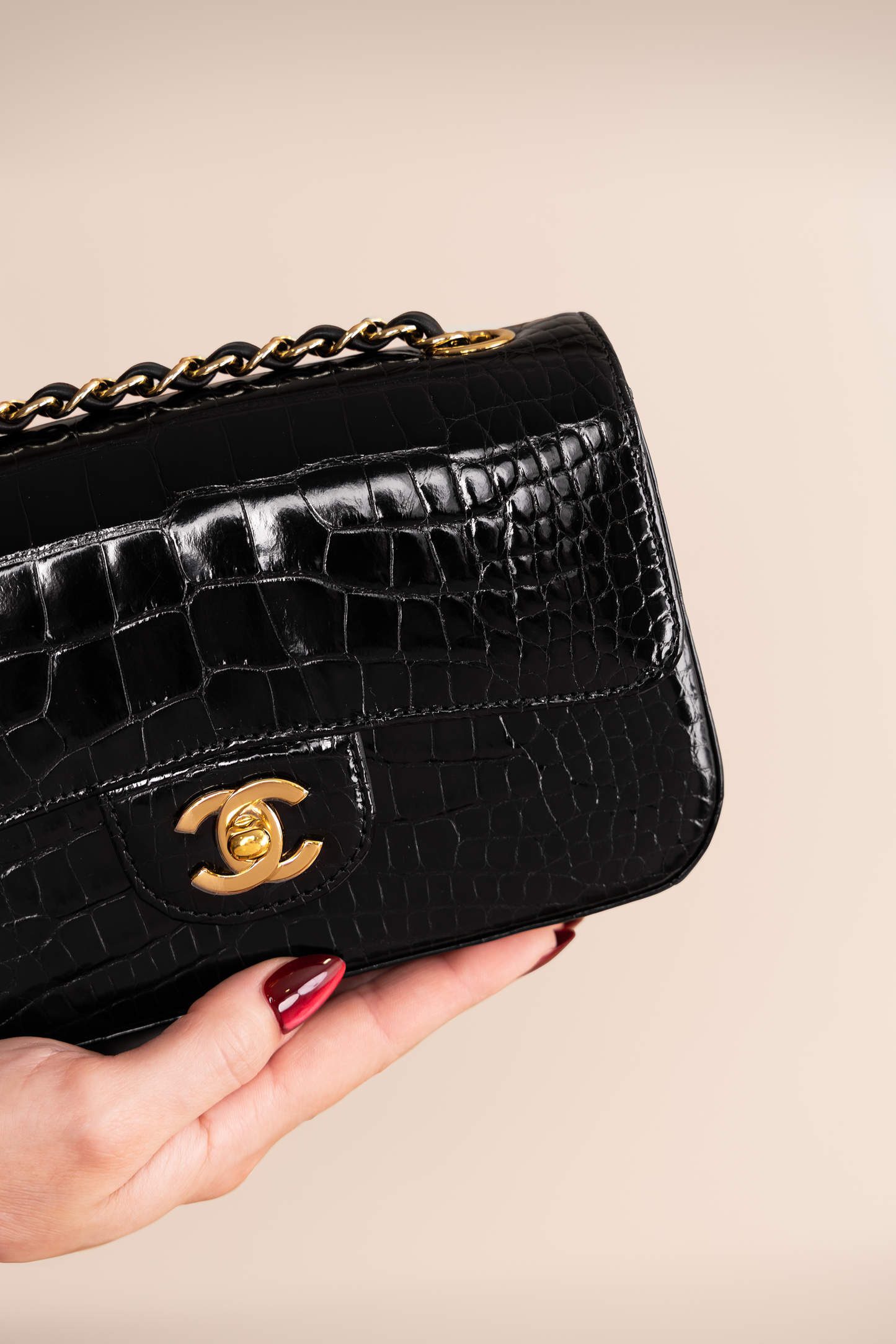 Chanel Small Black Alligator Flap Bag