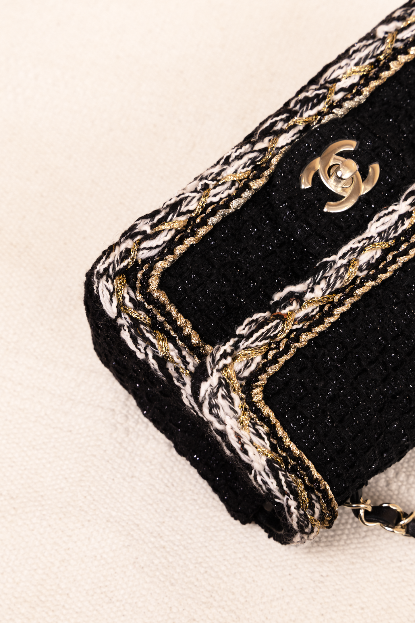 Chanel Small Black/Gold/White Tweed Flap Bag