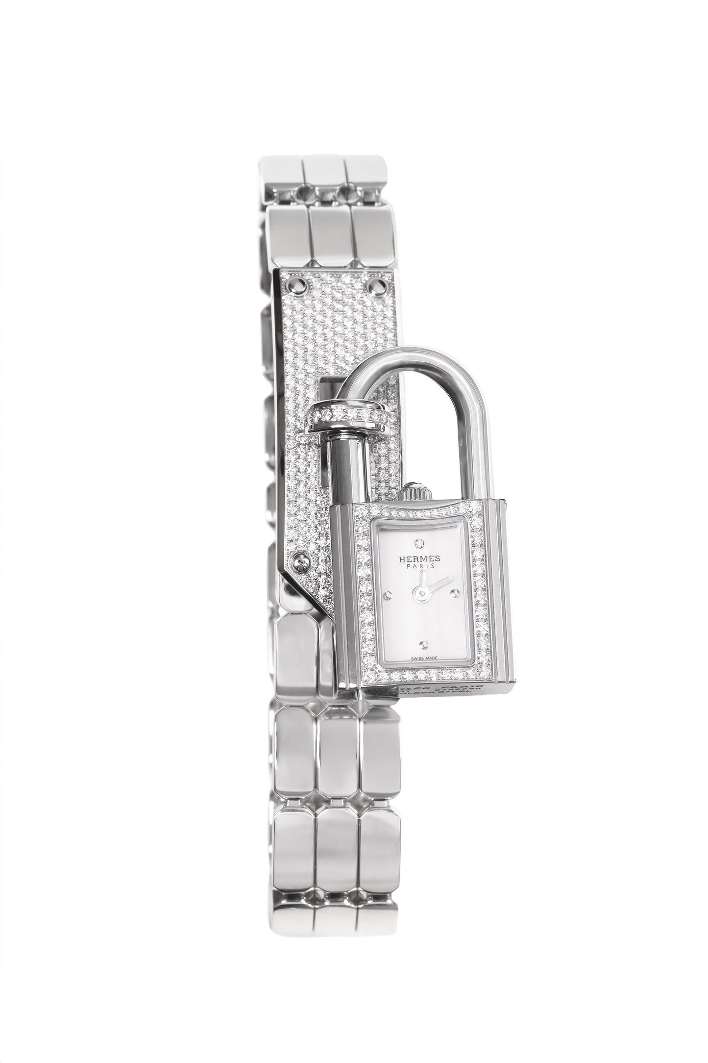 Hermes Diamond Kelly Lock Watch in White Gold