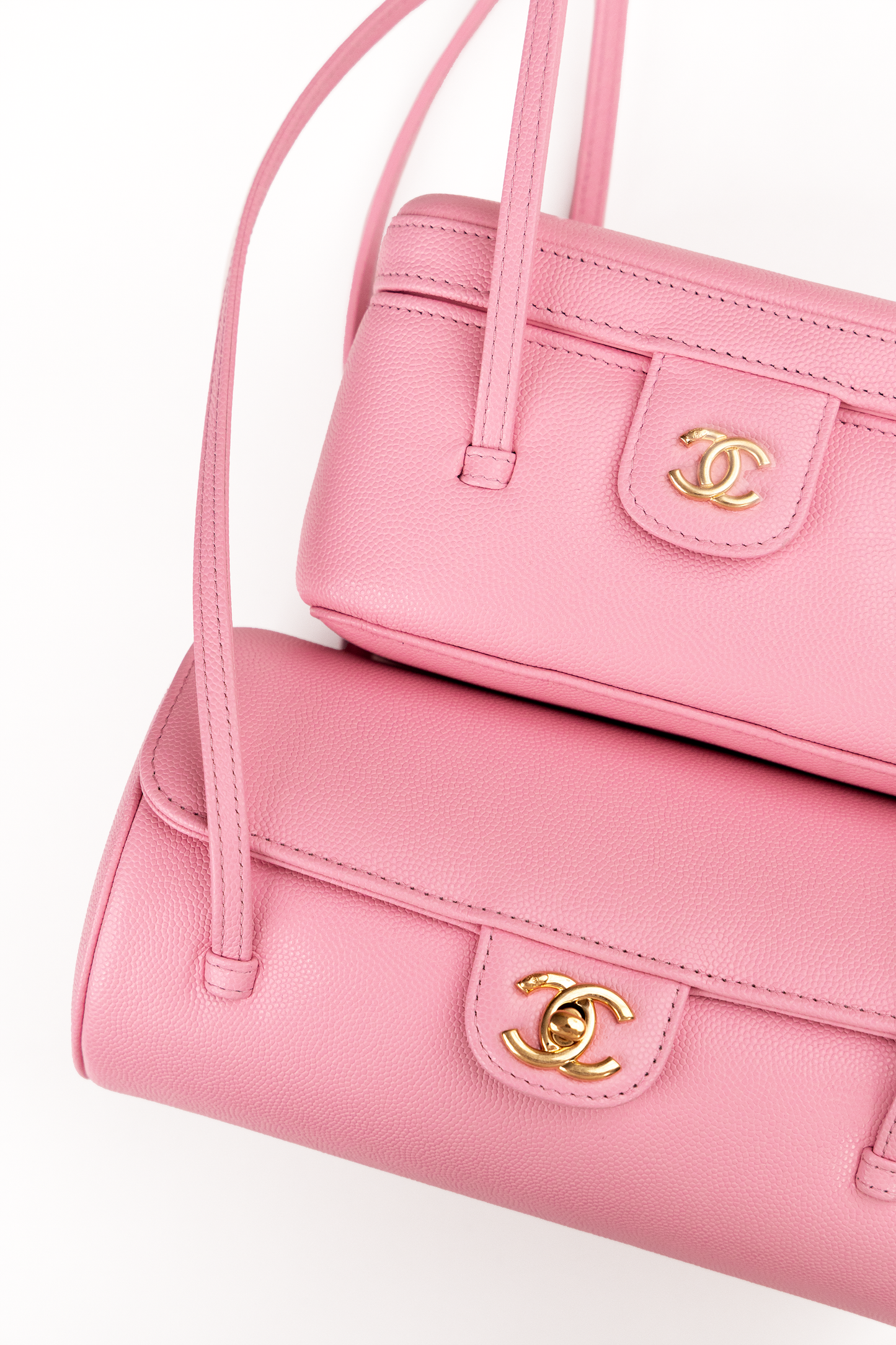 Chanel Bowling Bag & Long Vanity with Leather Straps in Rose