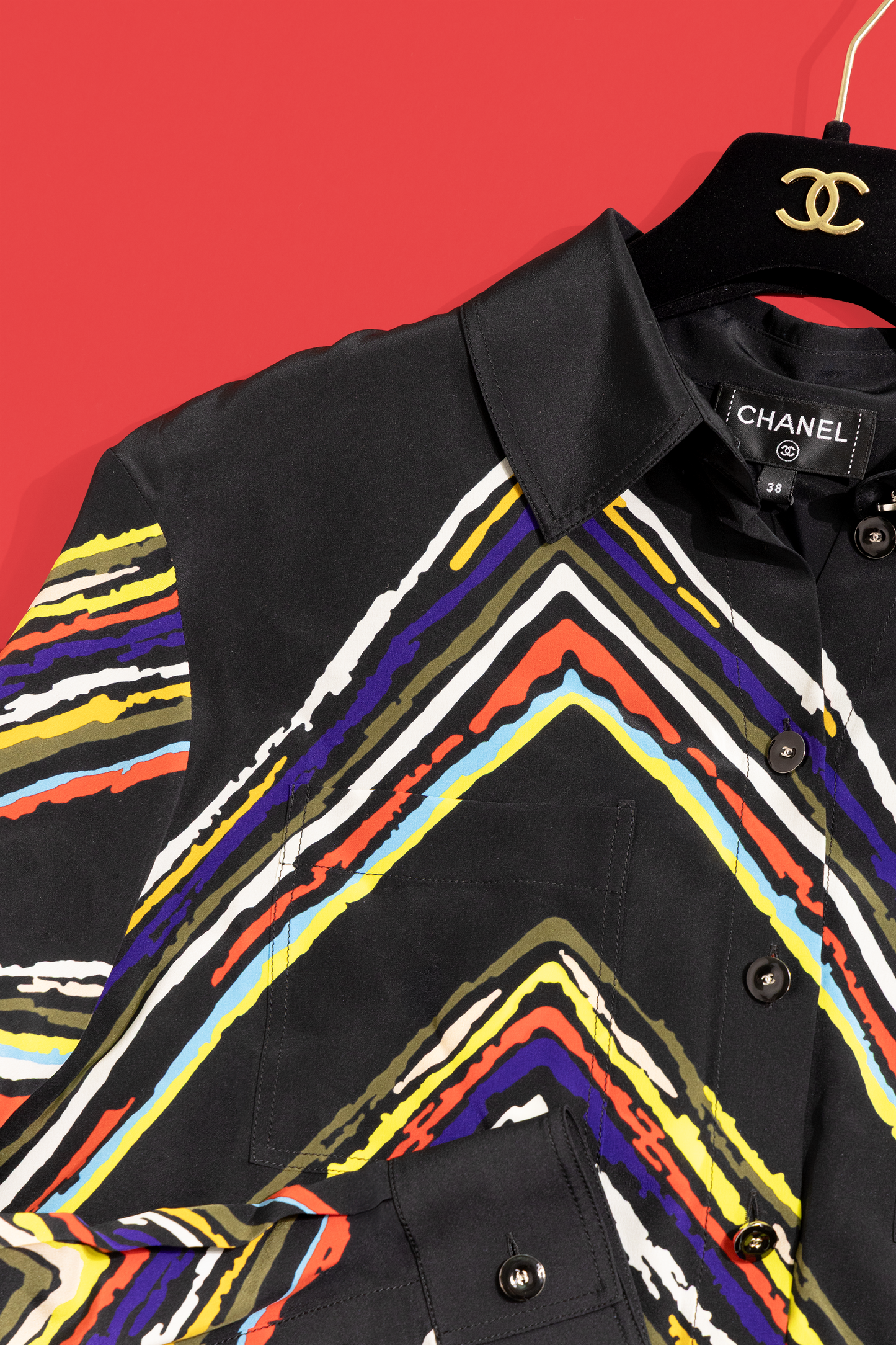 Chanel Silk Shirt in Black & Multicolor