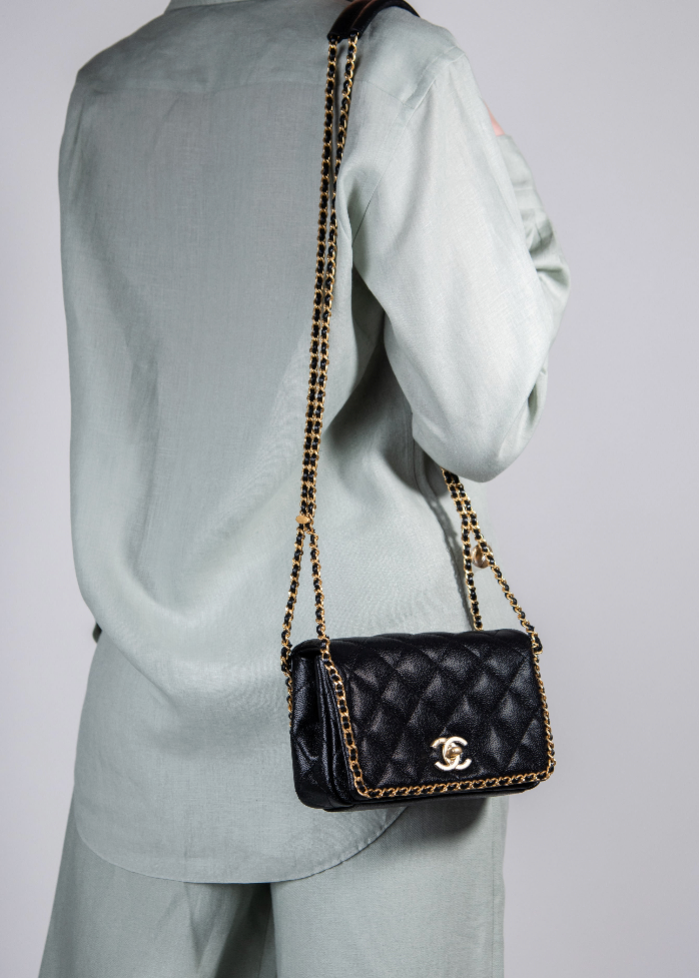 Chanel Crossbody Black Caviar Bag w/ Gold Chain