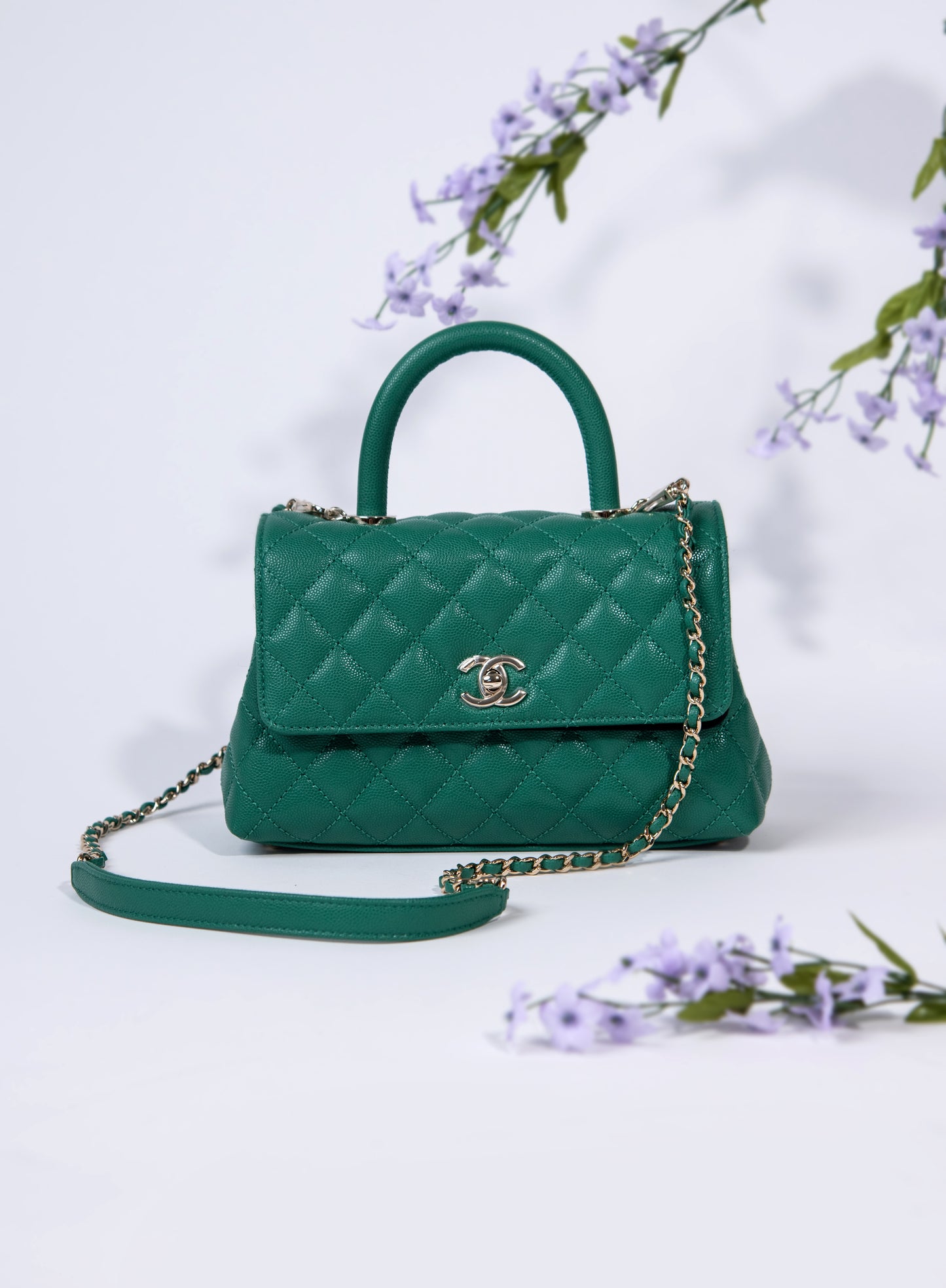 Chanel - Small Coco Handle Caviar in Emerald Green