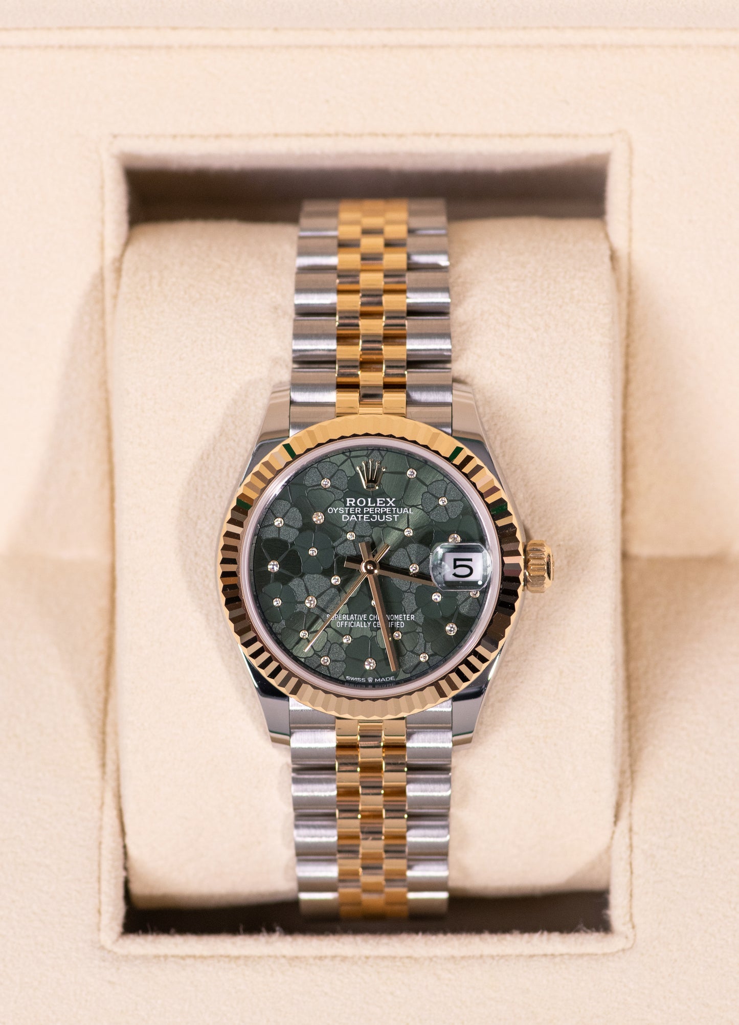 Rolex Oyster Perpetual Datejust Watch Green Floral Dial