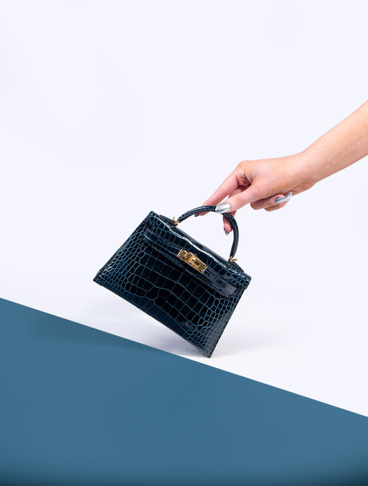 Hermès - Mini Kelly Crocodile in Vert Rousseau GHW