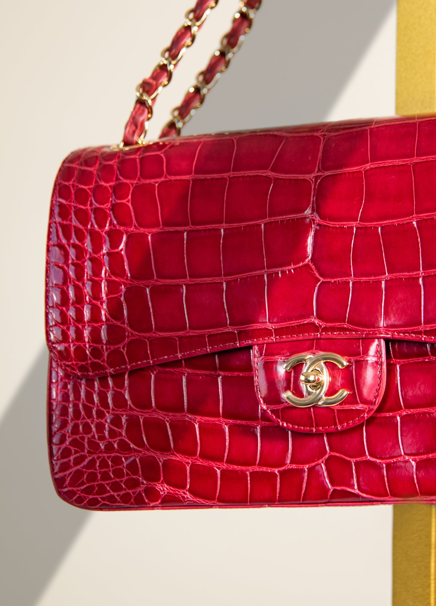 Chanel - Red Jumbo Crocodile Flap Bag