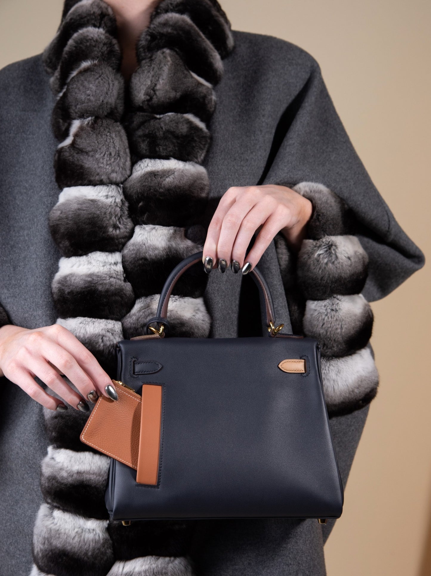 Hermès - Kelly 25 Retourne Colormatic Blue,Black,Chai, & Etoupe