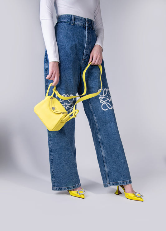 Hermès - Mini Lindy Clemence with Amina Muaddi Satin Yellow Slingback