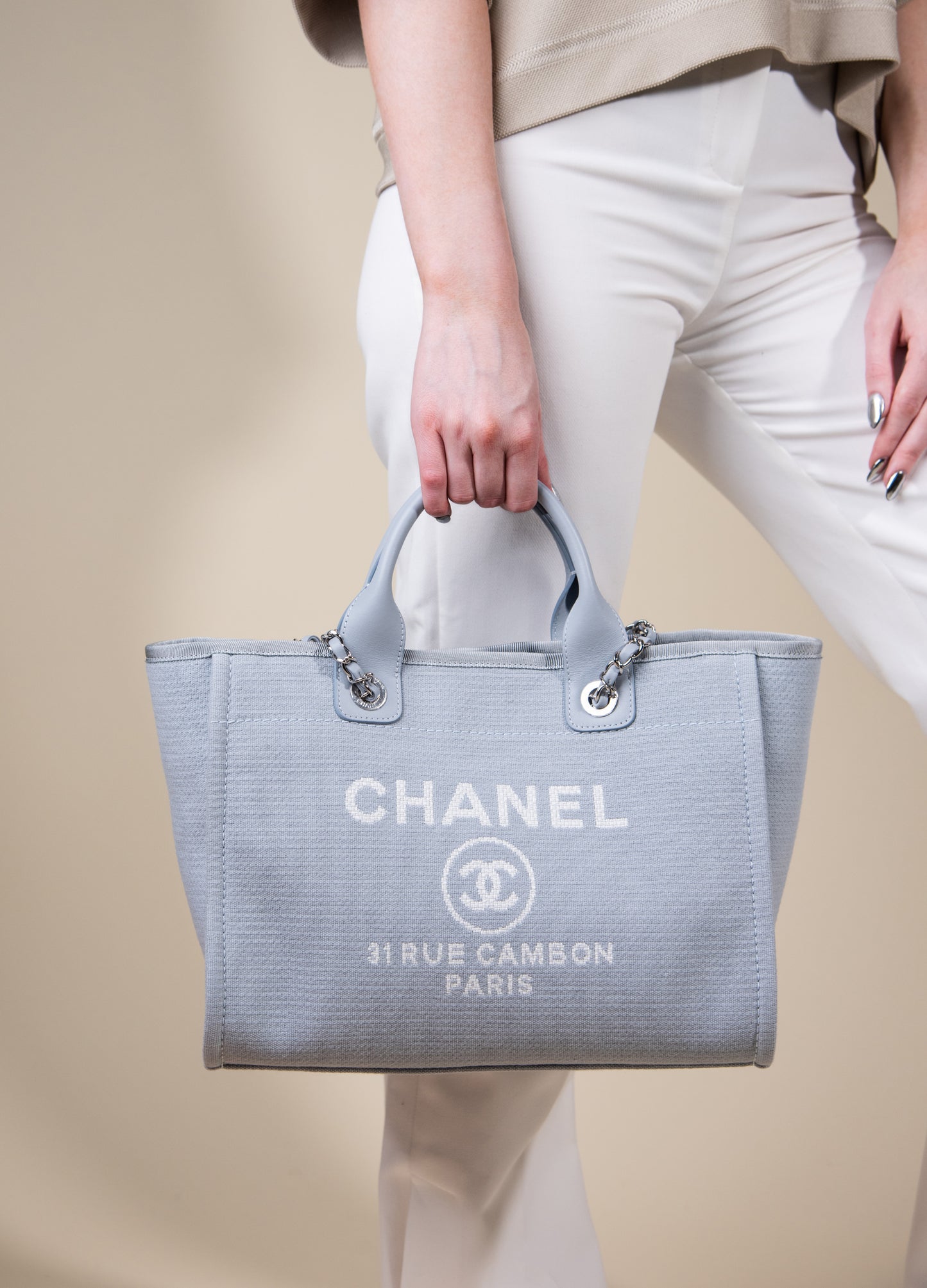 Chanel Deauville Light Blue Shopping Bag