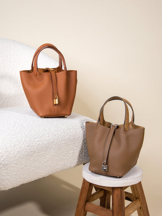 Hermès - Picotin 18 Touch in Crocodile Gold GHW & Ostrich Alezan PHW