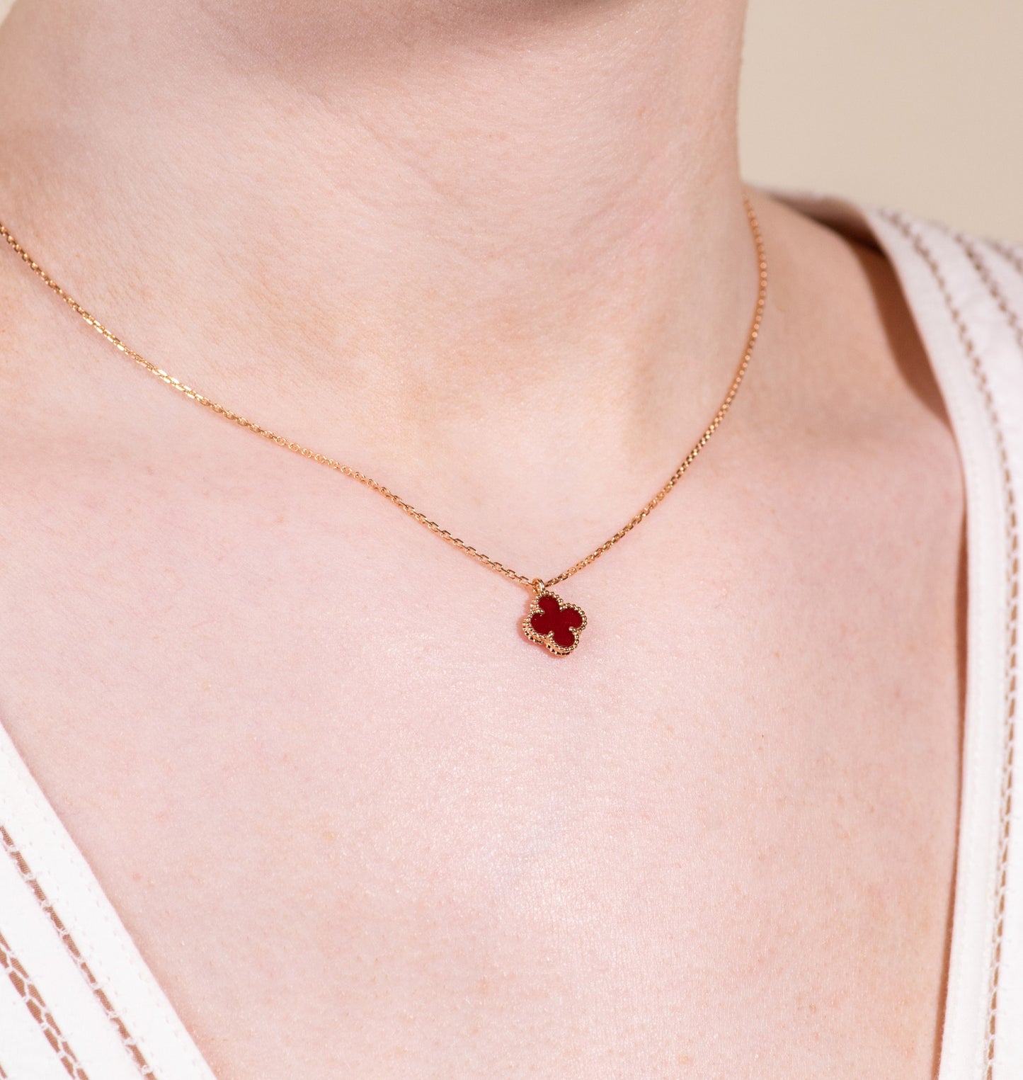 Van Cleef & Arpels Rose Gold Sweet Alhambra Carnelian Pendant