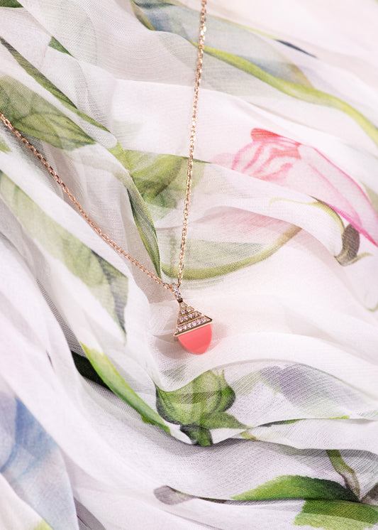Marli Cleo Rose Gold Pendant in Pink Coral