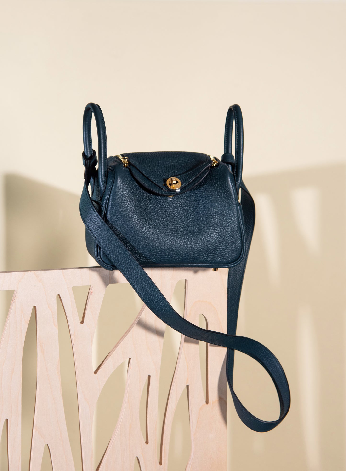Hermès Mini Lindy in Vert Cypress GHW with Twilly