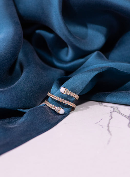 Marli Cleo Rose Gold Ring with Diamonds & White Agate