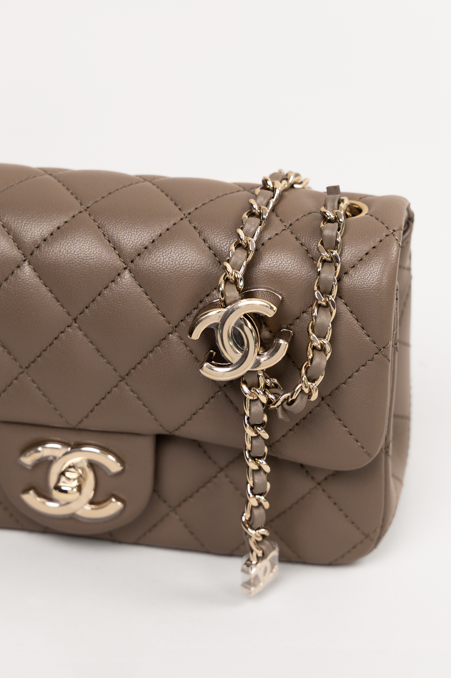 Chanel Mini Lambskin Khaki Flap Bag with Adjustable Chain